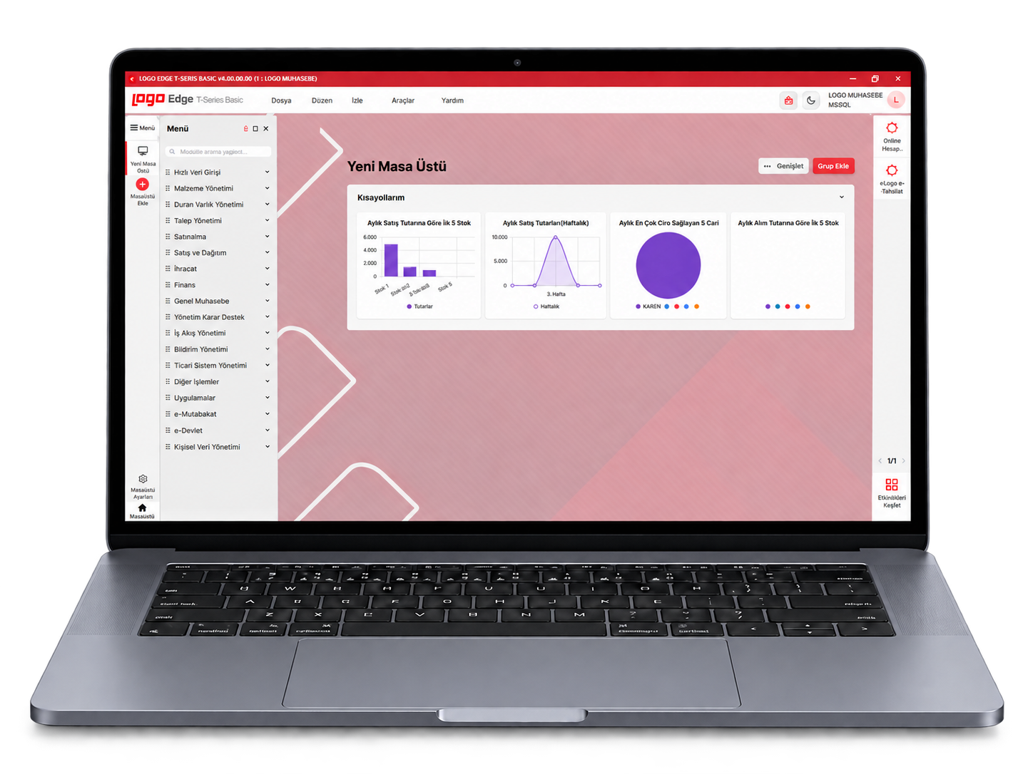 Logo Edge T-Series ERP ekranı laptop üzerinde